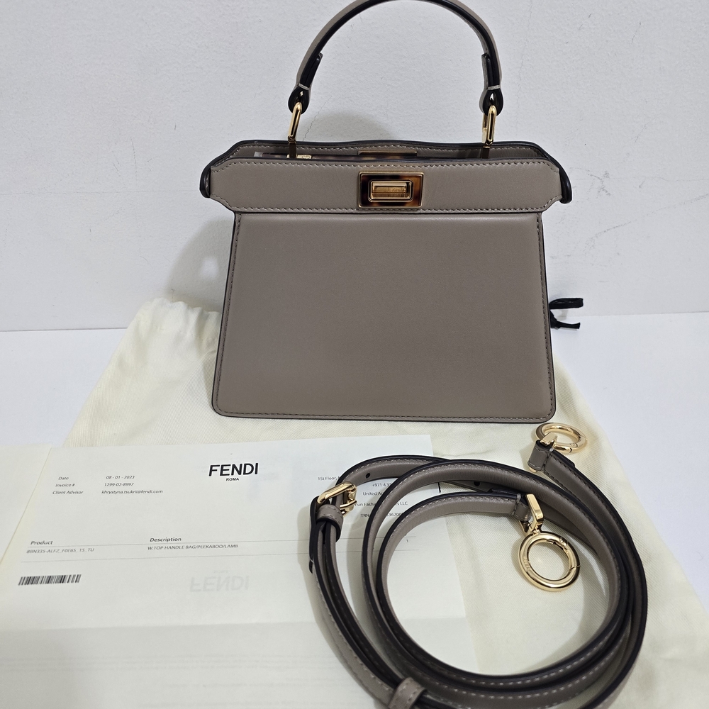 Fendi Peekaboo ISeeU Petite Dove Grey Padded Nappa Leather Bag (Like New)